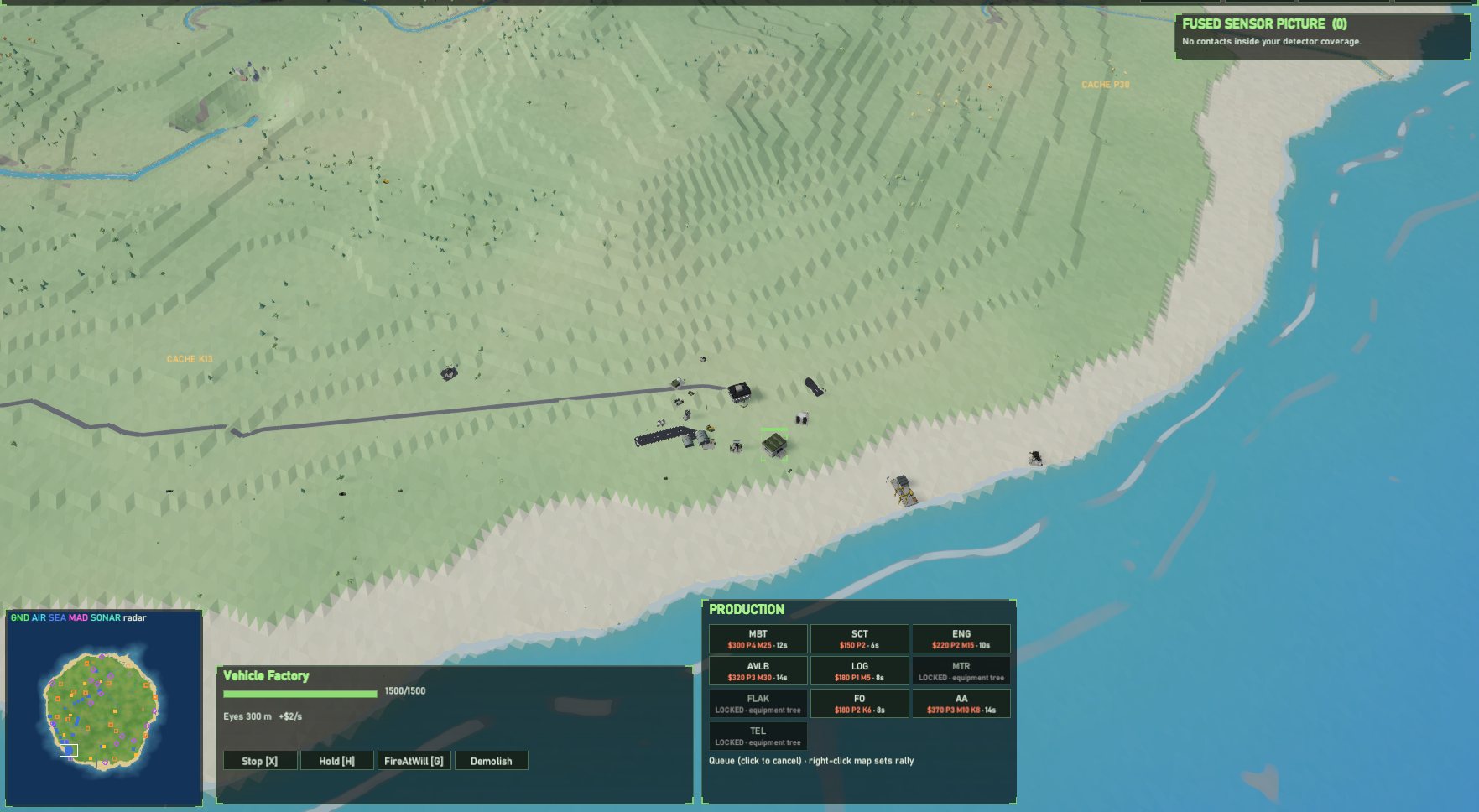 A base under construction on the coast with the production panel open